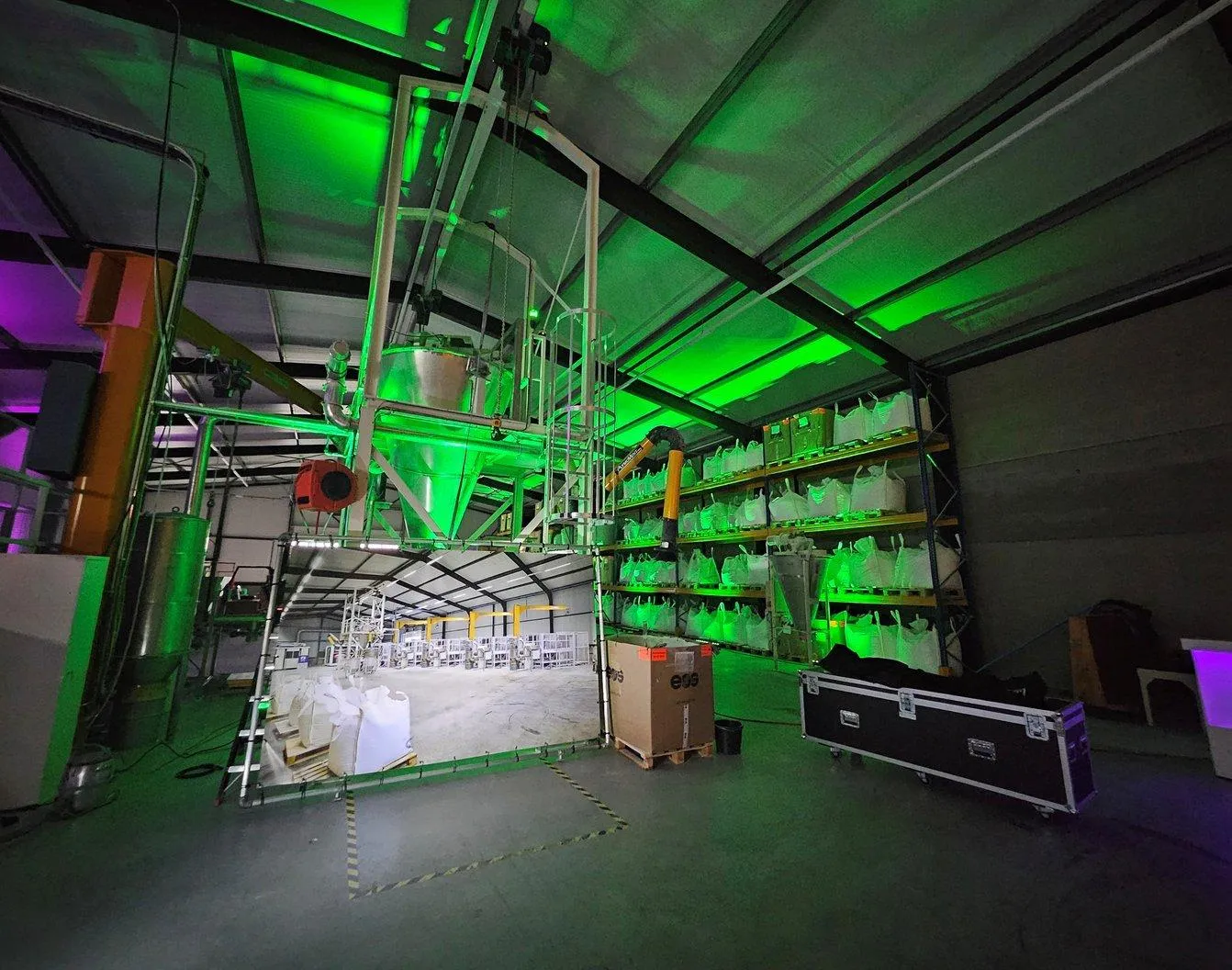 Relay3D production hall in Weert with powder handling installation and big bags of SLS powder